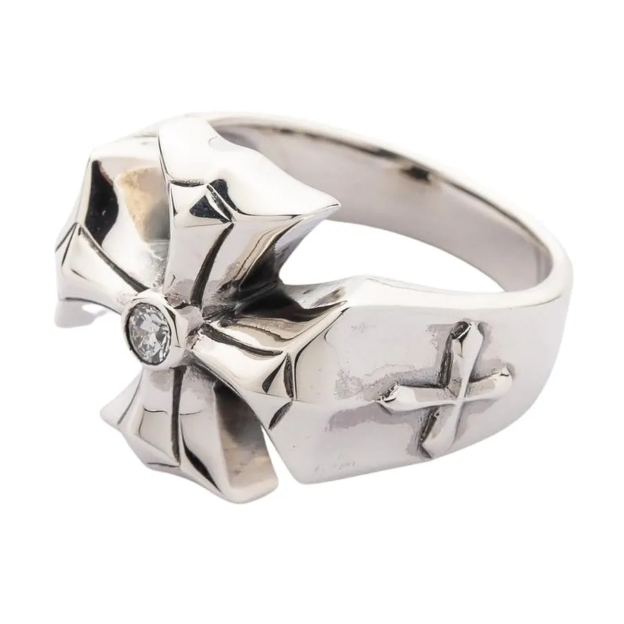 Diamond Cross Sterling Silver Mens Ring