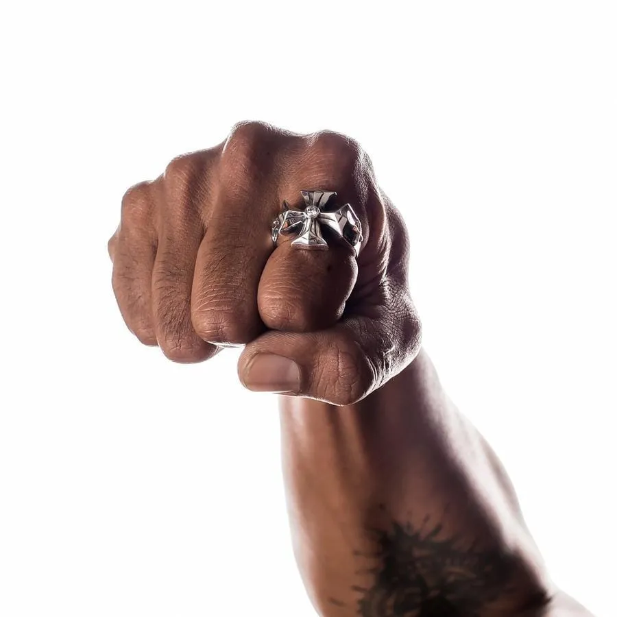 Diamond Cross Sterling Silver Mens Ring