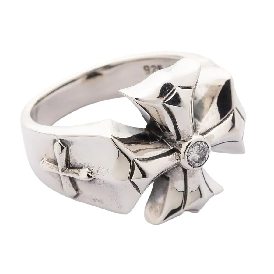 Diamond Cross Sterling Silver Mens Ring