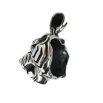 Diamond Eyes Sterling Silver Tiger Head Pendant