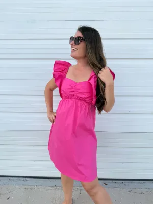 DOORBUSTER: Ruffle Cap Sleeve Bow Back Dress - Fuchsia by Sew In Love (Ships in 2-3 Weeks)