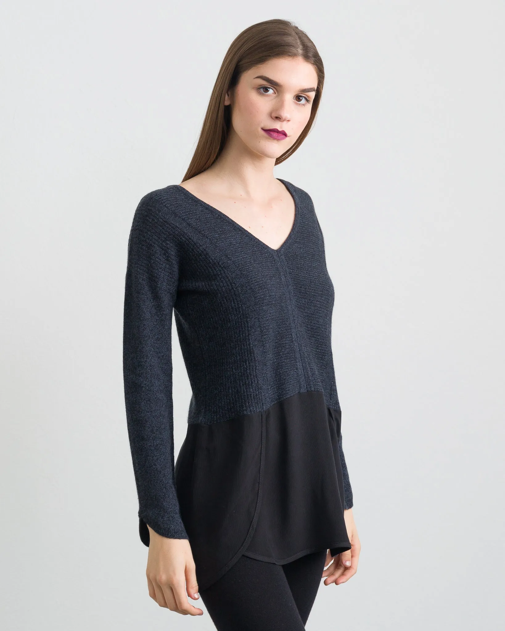 Doriana Mixed Media Double V Pullover