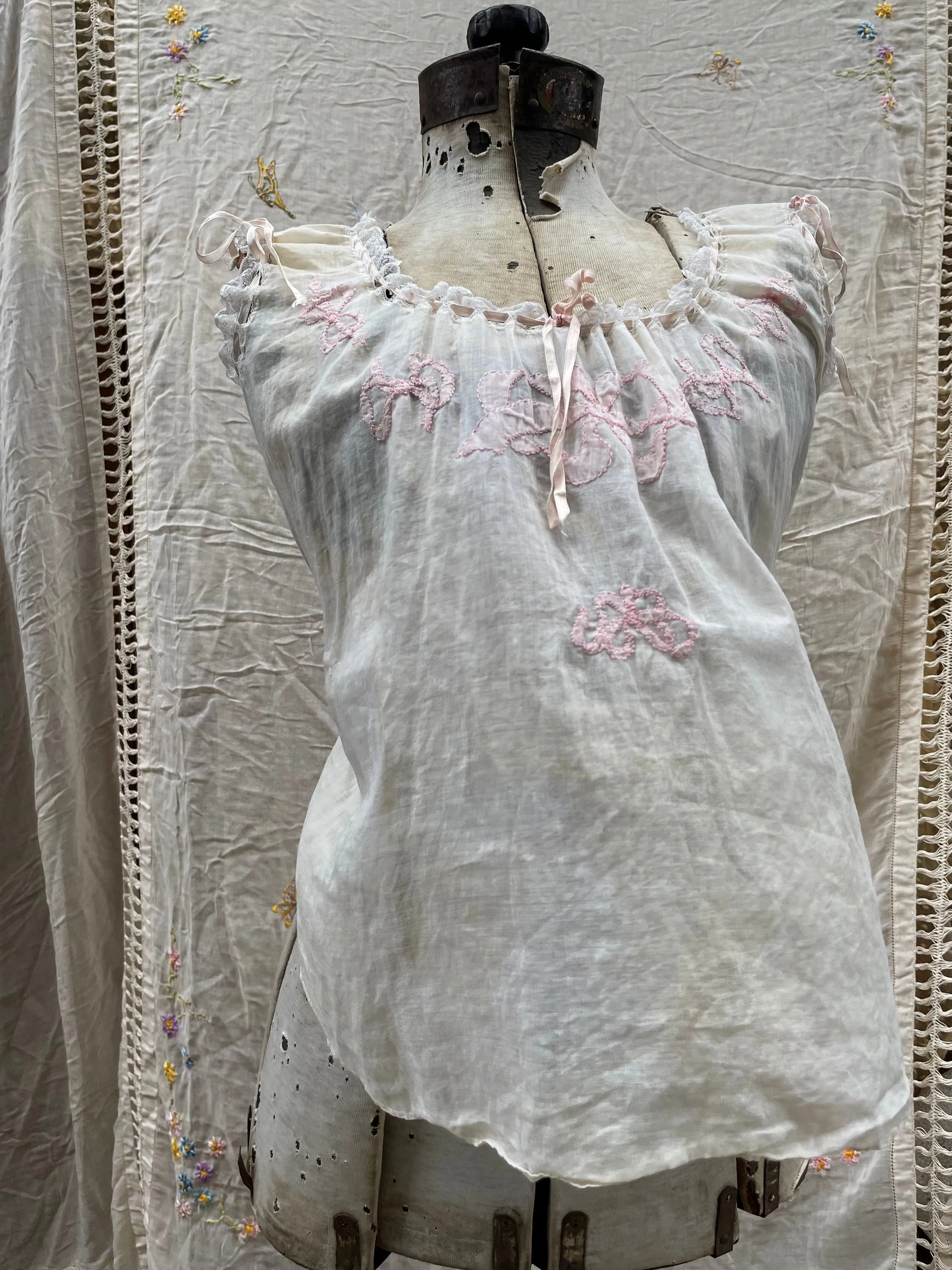 Edwardian Embroidered Bow Cotton Blouse