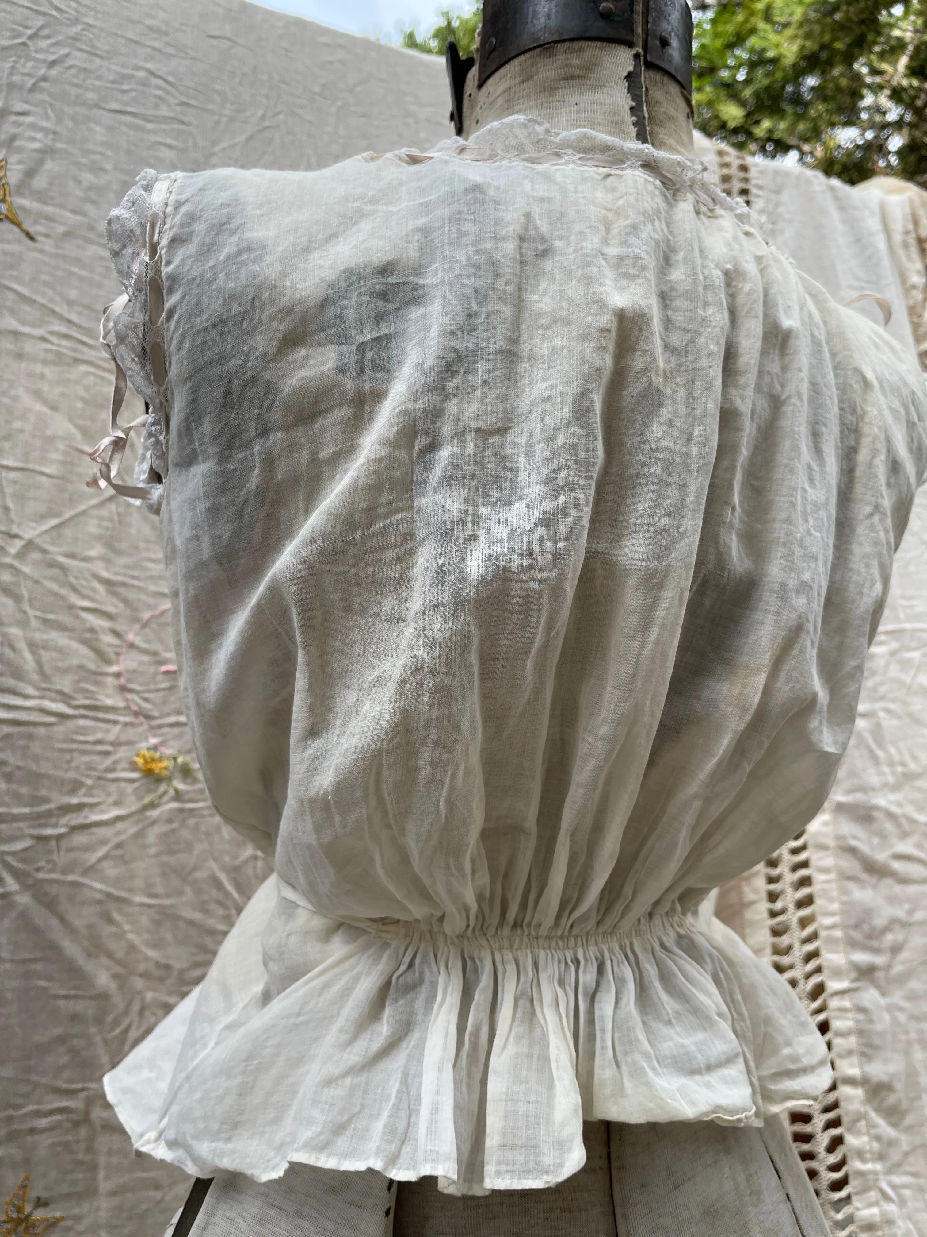 Edwardian Embroidered Bow Cotton Blouse