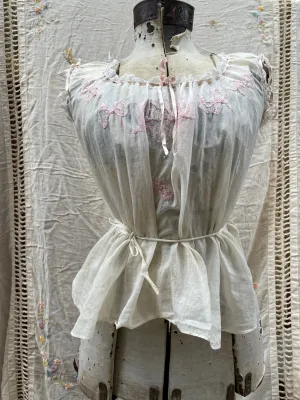 Edwardian Embroidered Bow Cotton Blouse