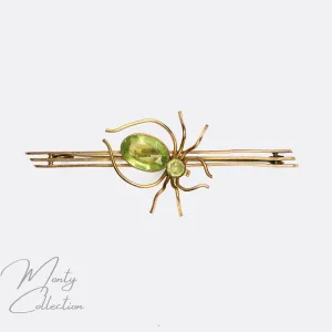 Edwardian Uranium Glass Spider Brooch