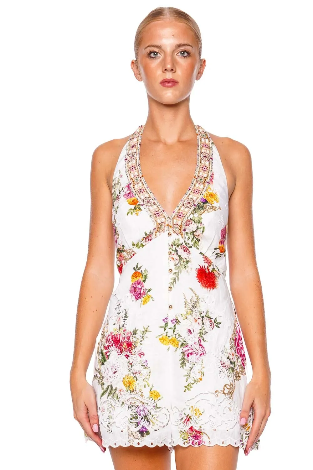Egyptian Rose Buttoned Halter Playsuit