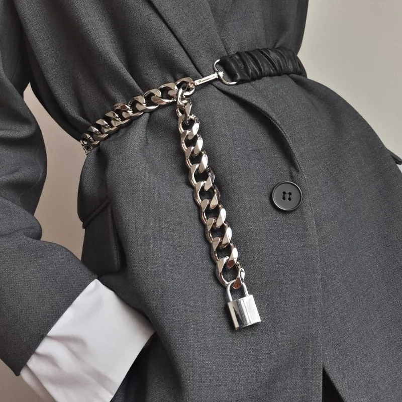 Elastic silver chain belt