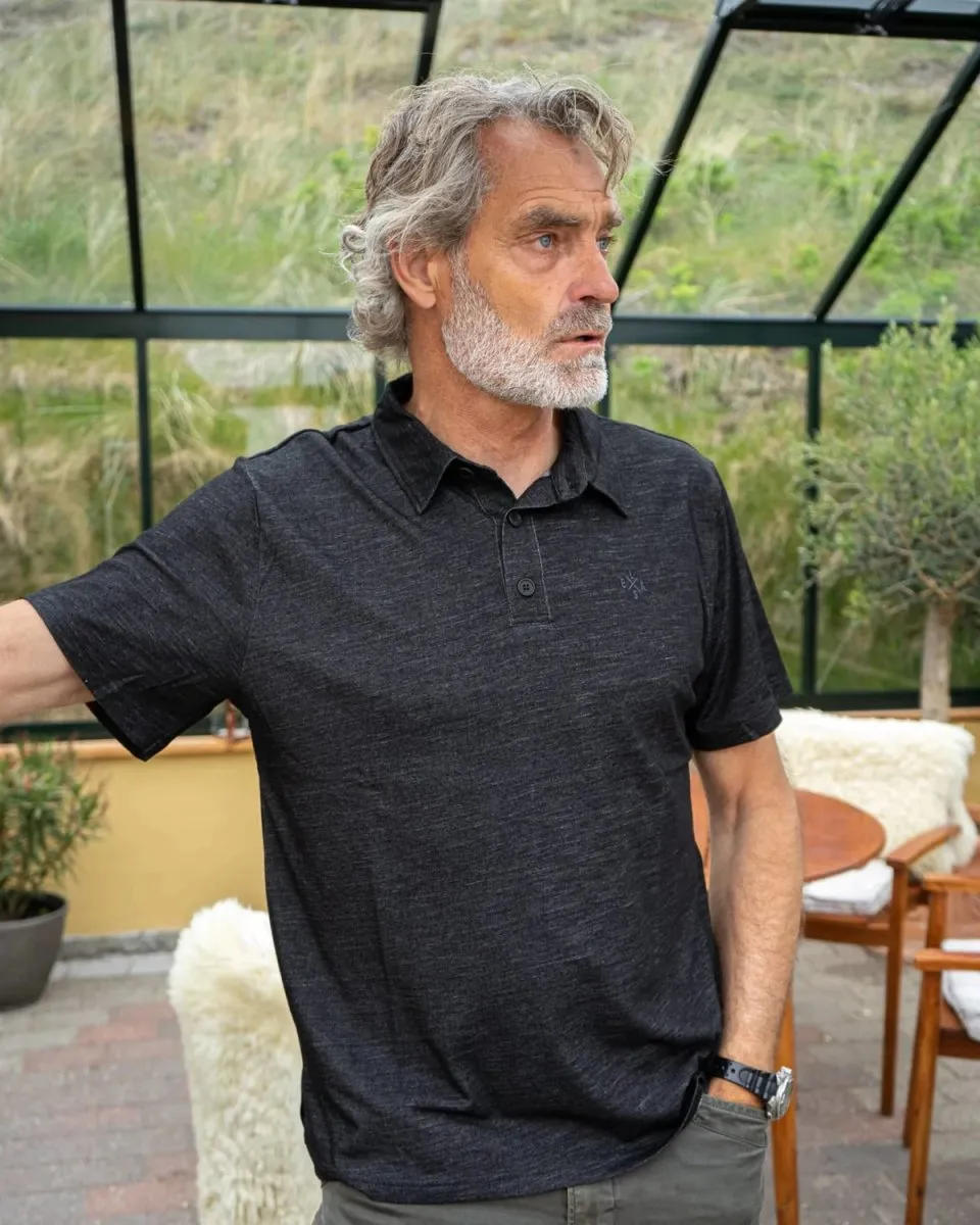 Emb Wool Men's Polo - Dark Grey