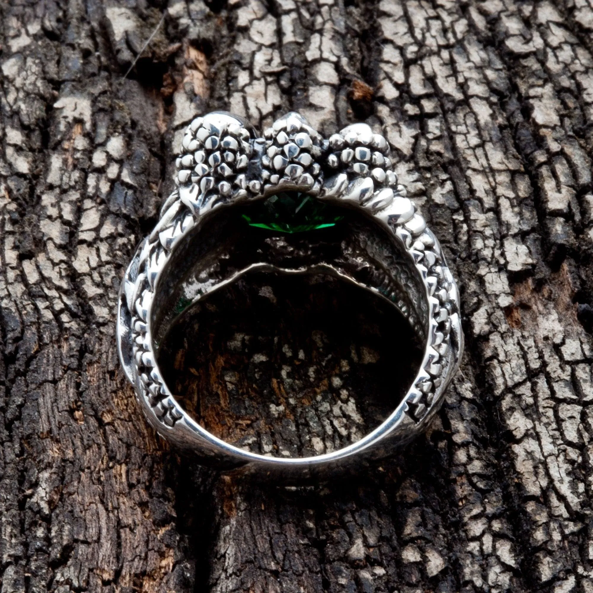 Emerald Claw Sterling Silver Men's Gothic Ring
