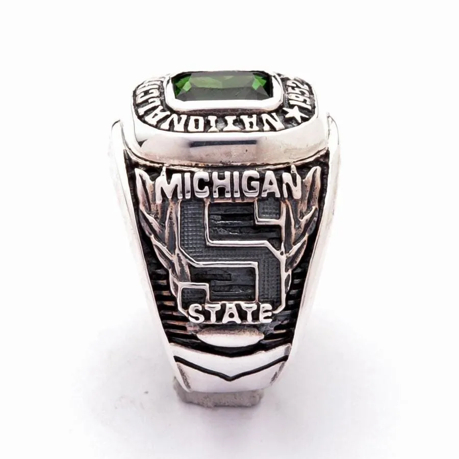 Emerald Green Stone Sterling Silver Men's Sport Ring