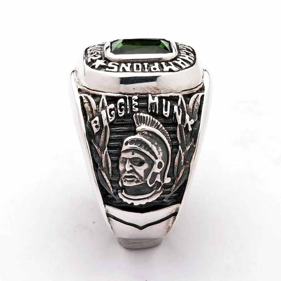 Emerald Green Stone Sterling Silver Men's Sport Ring