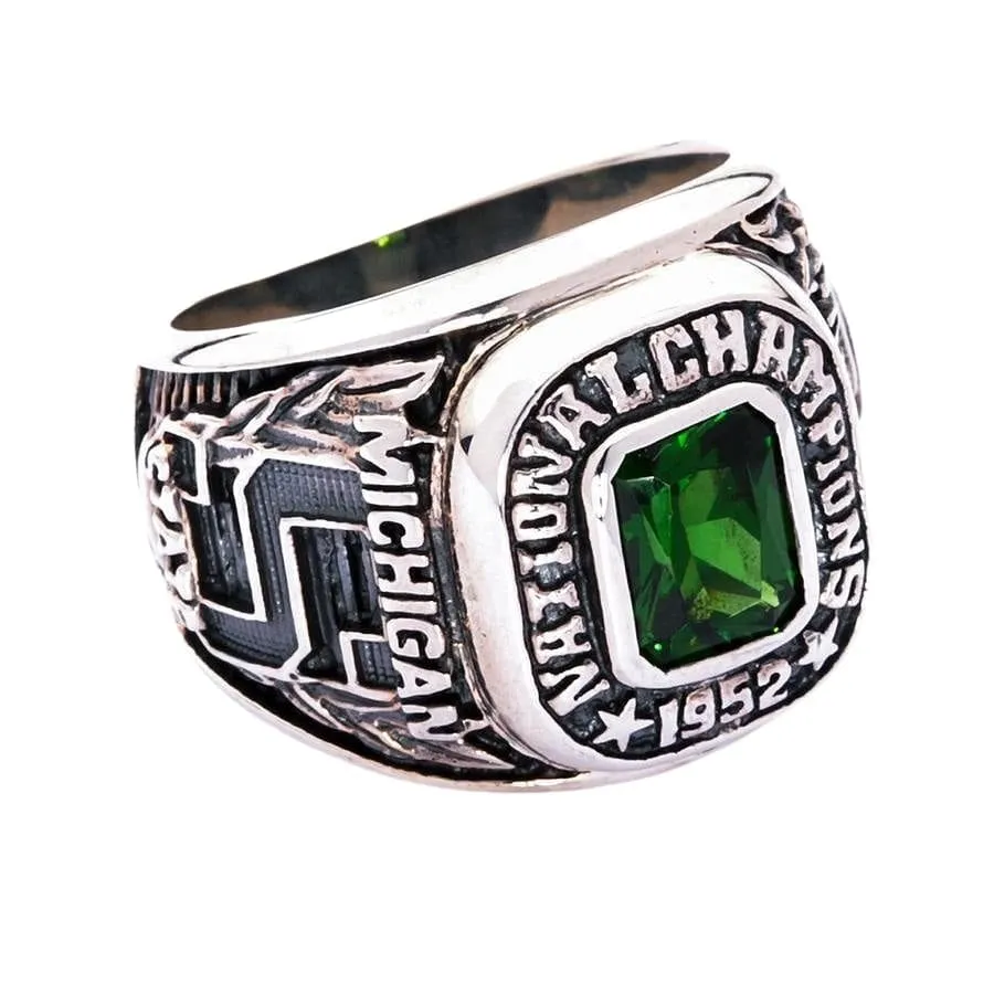Emerald Green Stone Sterling Silver Men's Sport Ring
