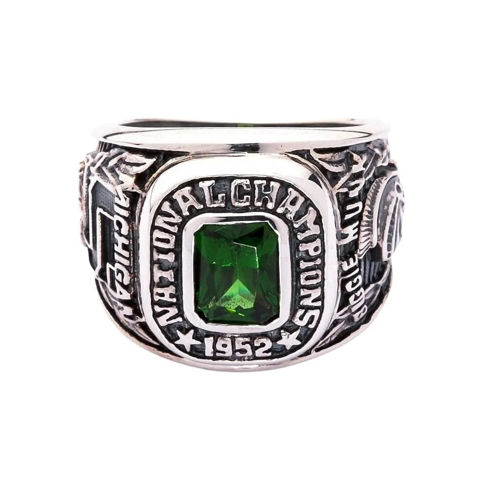 Emerald Green Stone Sterling Silver Men's Sport Ring