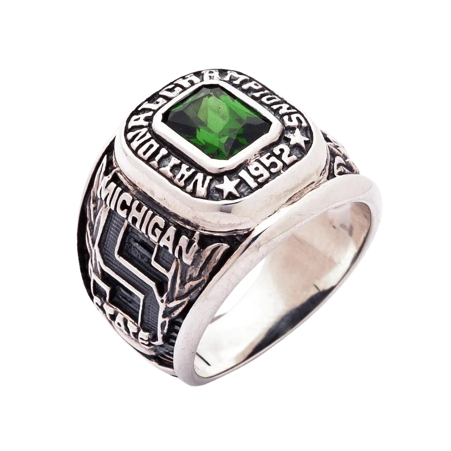Emerald Green Stone Sterling Silver Men's Sport Ring