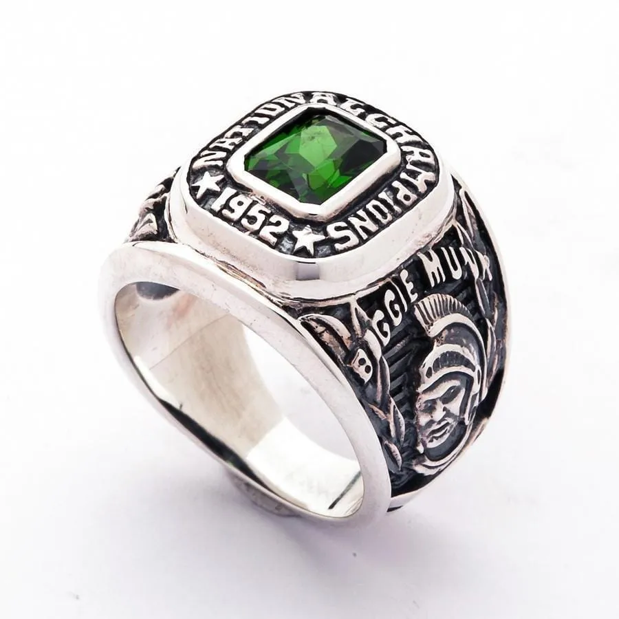 Emerald Green Stone Sterling Silver Men's Sport Ring