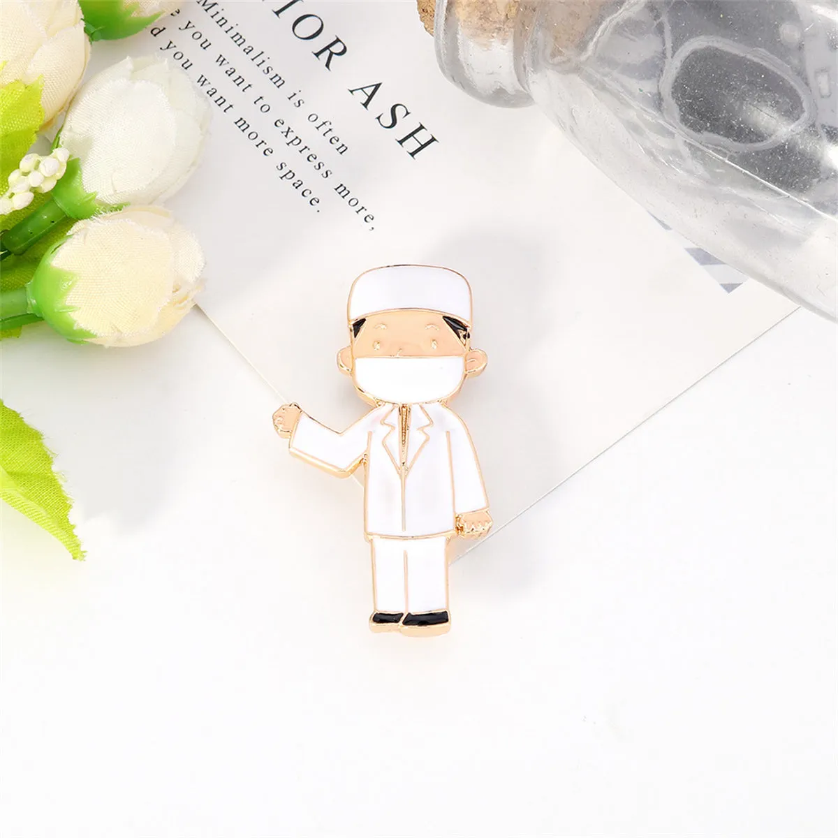 Enamel & 18K Gold-Plated Doctor Brooch