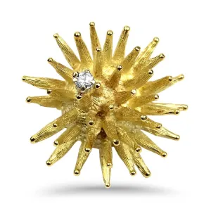 Estate 18K Yellow Gold Diamond Sea Urchin Pin