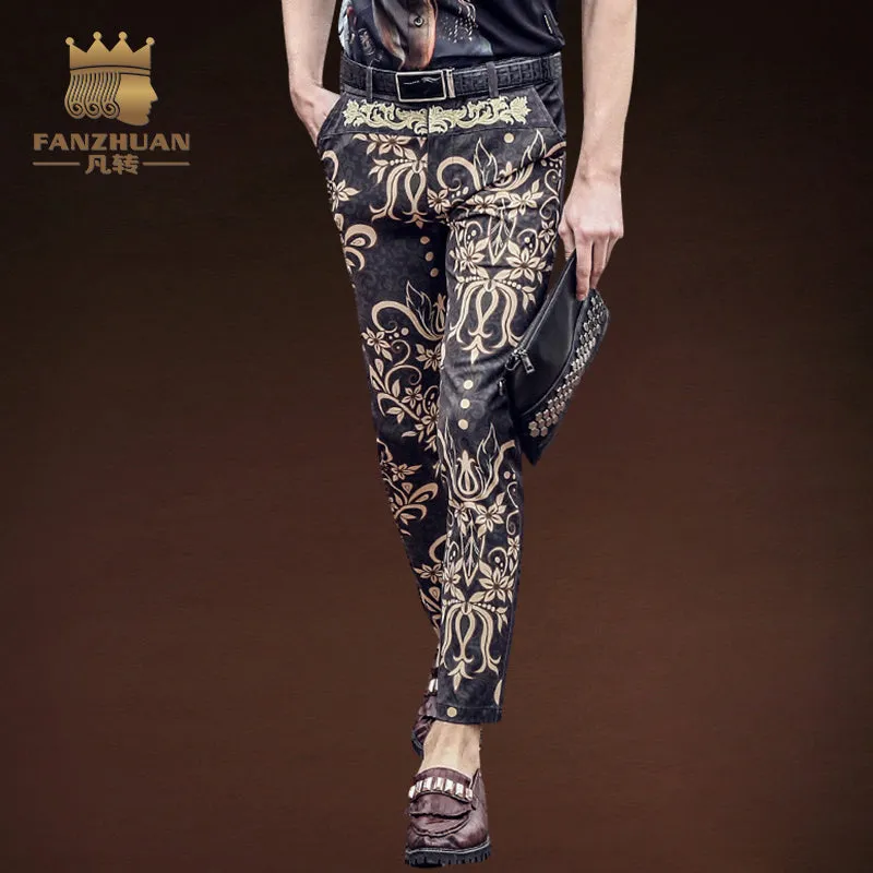 FANZHUAN Featured Brands Clothing Summer  Men Ankle-Length Pants Hawaiian Pattern  Print Pants Men's Pencil Pants Flowers Pants