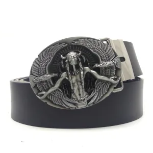 Fashion black faux leather Men Belts Cowboy Western Cowgirl Belt with Native American Indian birds metal buckle Ceinture Homme