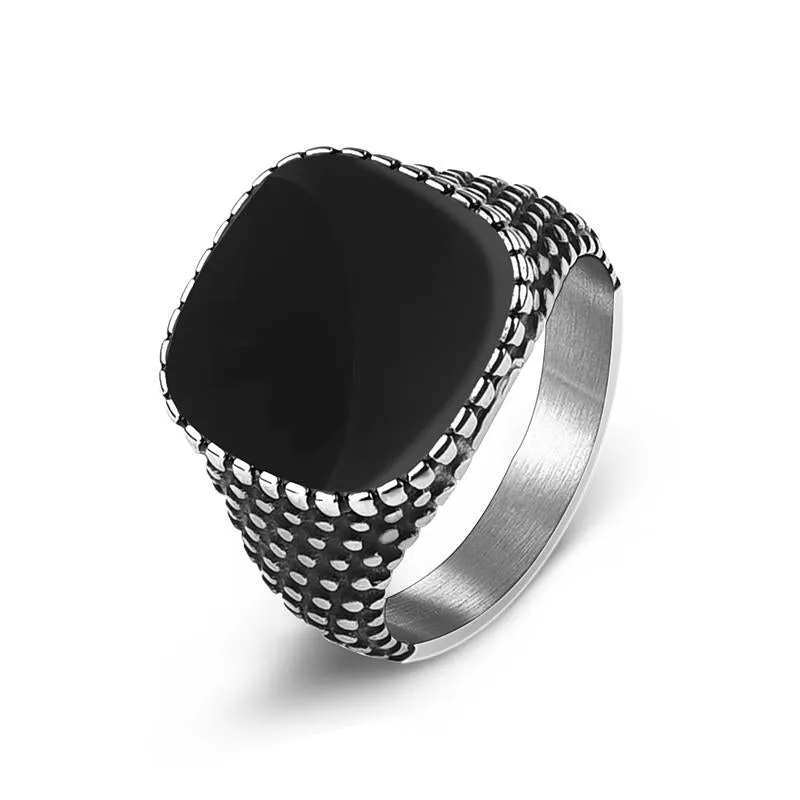 Fashion Men Ring Stainless Steel Simple Style Black Golden Silver Color Square Ring Charm Hiphop Male Jewelry Party Gift