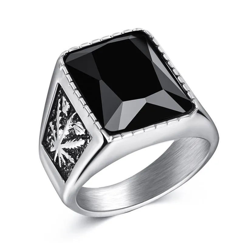 Fashion Men Ring Stainless Steel Simple Style Black Golden Silver Color Square Ring Charm Hiphop Male Jewelry Party Gift
