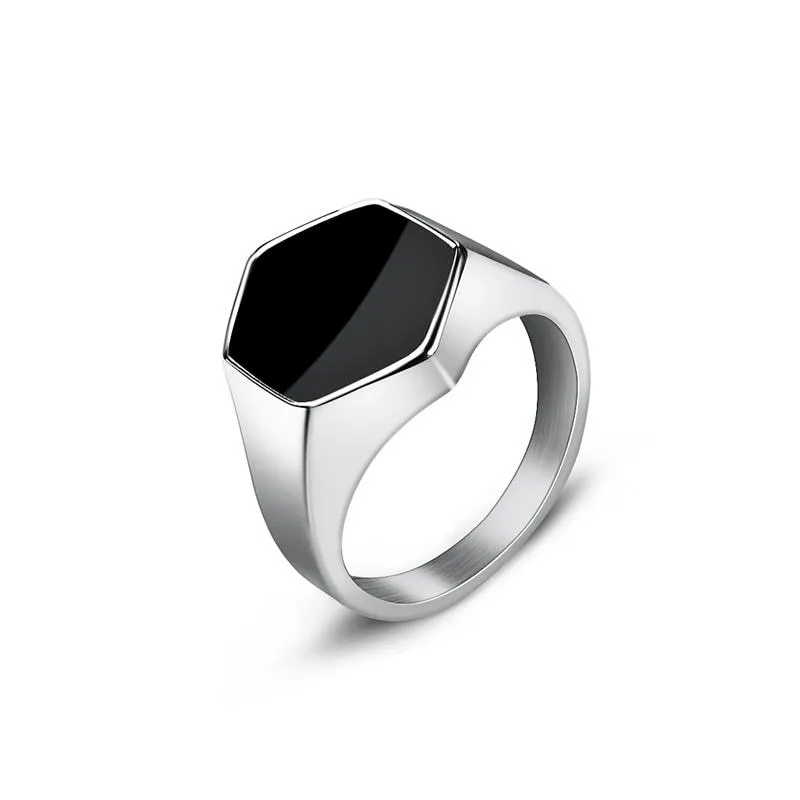 Fashion Men Ring Stainless Steel Simple Style Black Golden Silver Color Square Ring Charm Hiphop Male Jewelry Party Gift