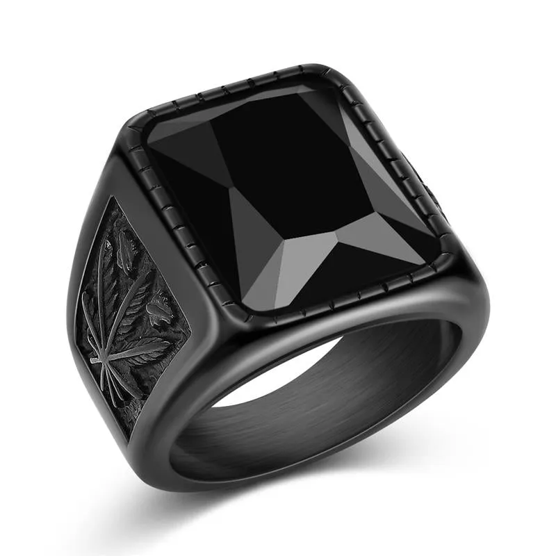 Fashion Men Ring Stainless Steel Simple Style Black Golden Silver Color Square Ring Charm Hiphop Male Jewelry Party Gift