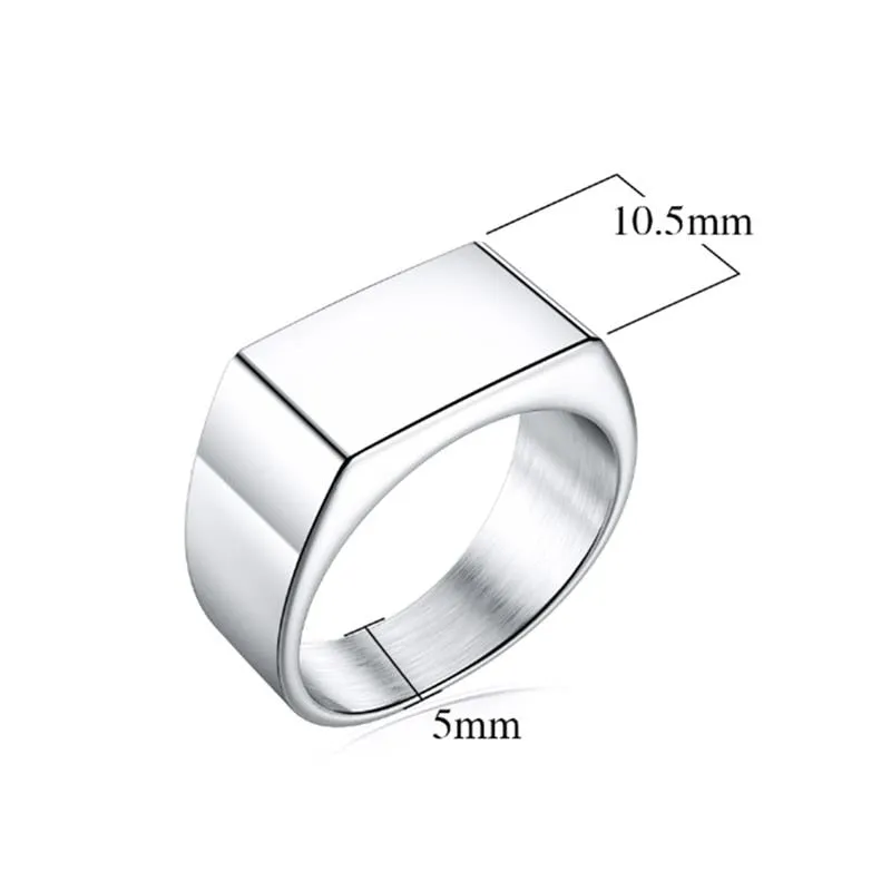 Fashion Men Ring Stainless Steel Simple Style Black Golden Silver Color Square Ring Charm Hiphop Male Jewelry Party Gift