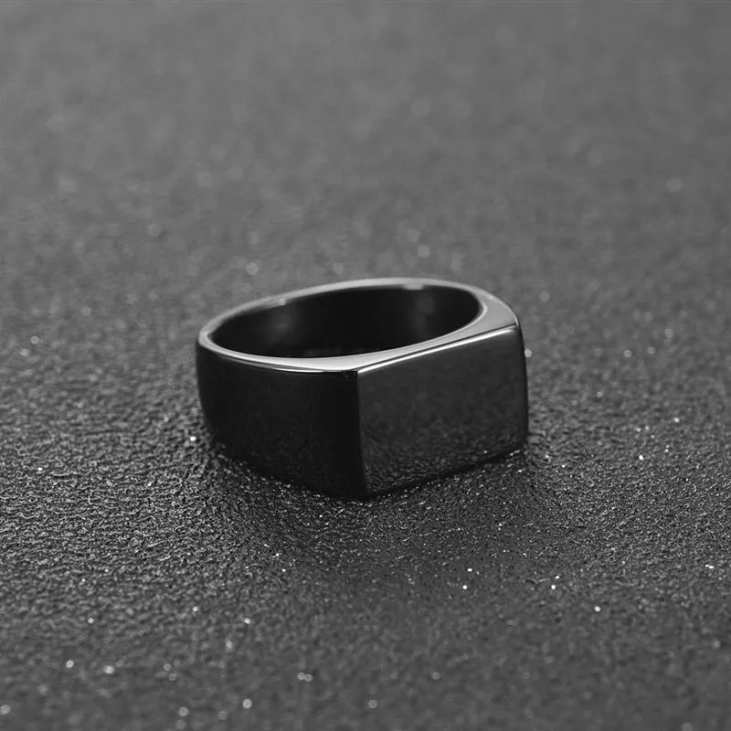 Fashion Men Ring Stainless Steel Simple Style Black Golden Silver Color Square Ring Charm Hiphop Male Jewelry Party Gift