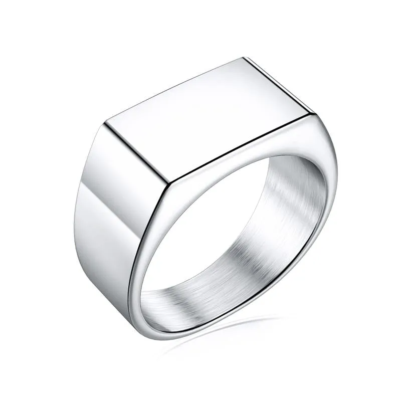Fashion Men Ring Stainless Steel Simple Style Black Golden Silver Color Square Ring Charm Hiphop Male Jewelry Party Gift