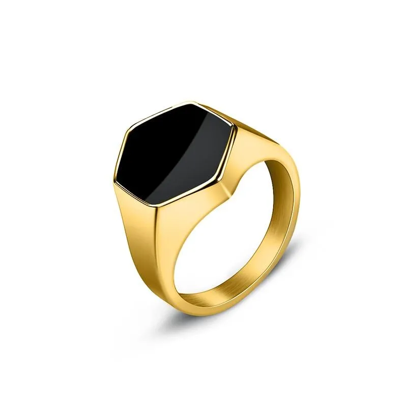 Fashion Men Ring Stainless Steel Simple Style Black Golden Silver Color Square Ring Charm Hiphop Male Jewelry Party Gift