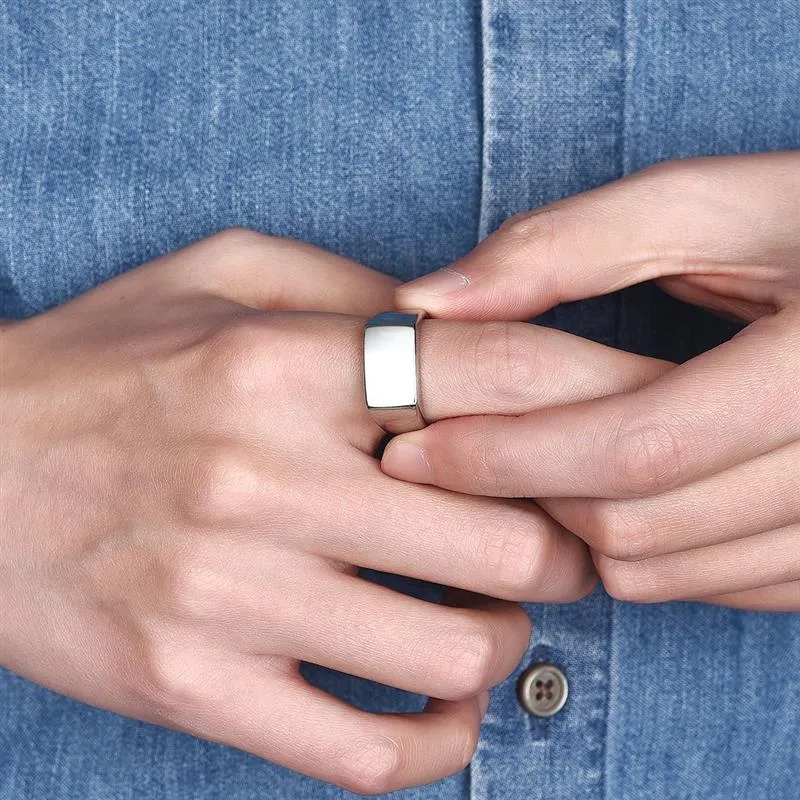 Fashion Men Ring Stainless Steel Simple Style Black Golden Silver Color Square Ring Charm Hiphop Male Jewelry Party Gift