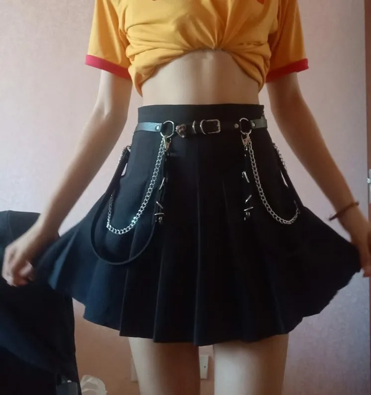 Faux Leather Garter Belt with Chain Hoops