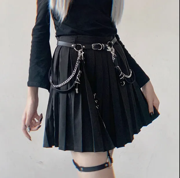 Faux Leather Garter Belt with Chain Hoops