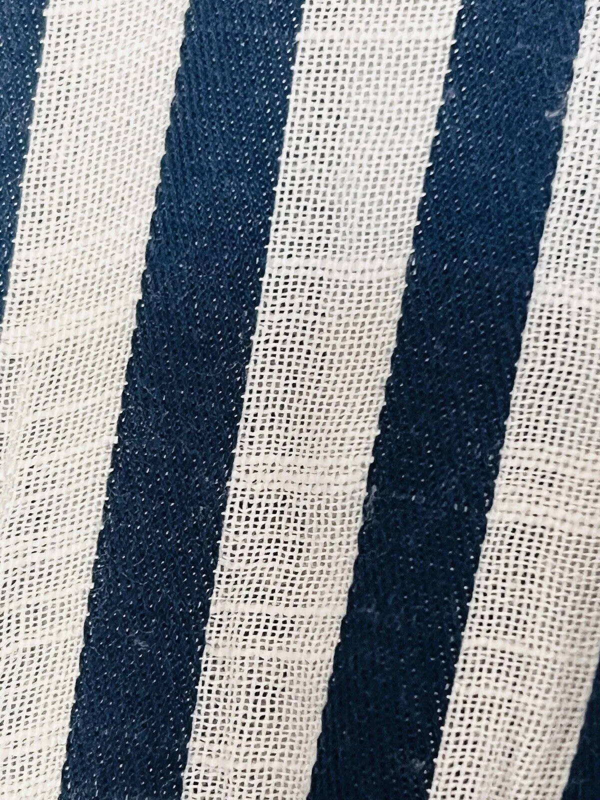 Faux Wrap Midi Dress Sz L Striped Blue/White Waist Tie Pockets 100% Rayon Woven