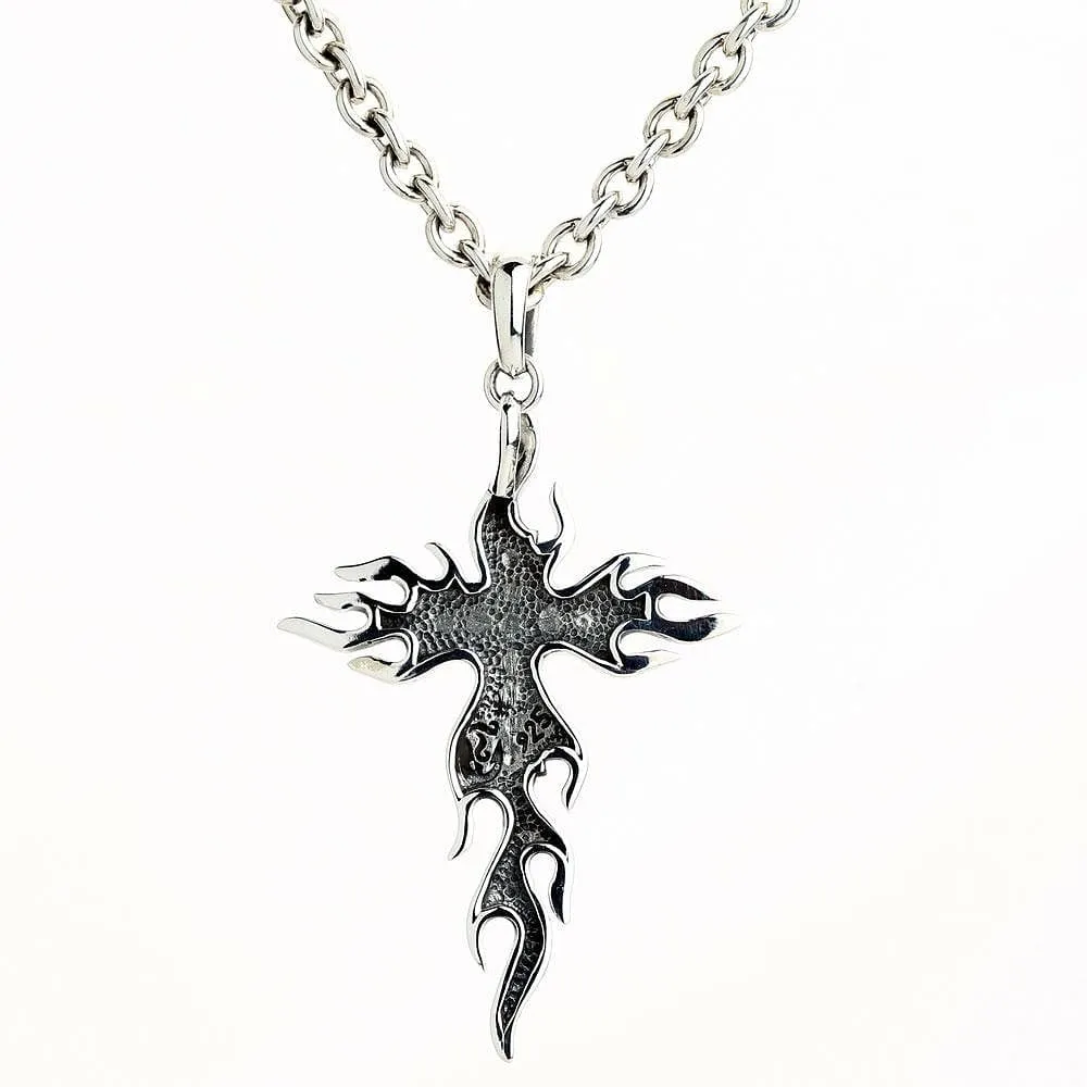 Flame Cross 925 Sterling Silver Men's Biker Pendant