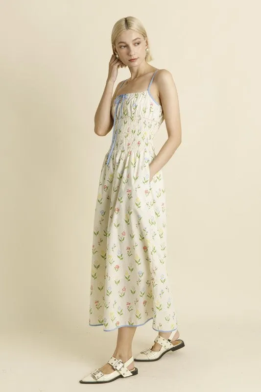Floral Midi Dress W/ Ties