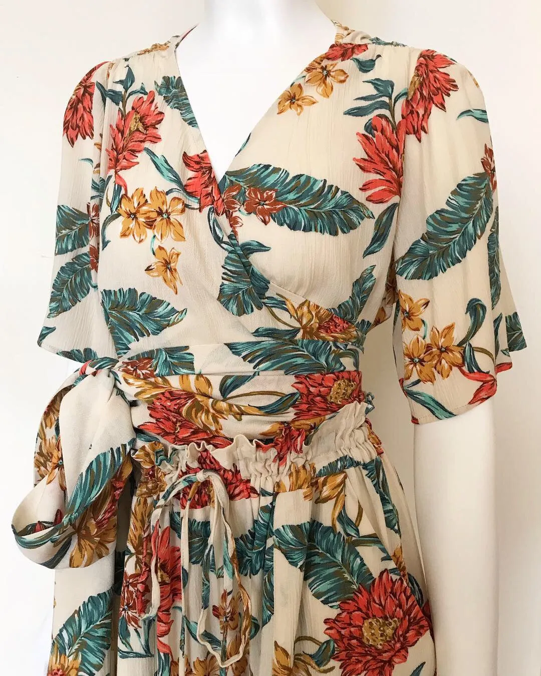 Floral print cotton cheesecloth wrap top