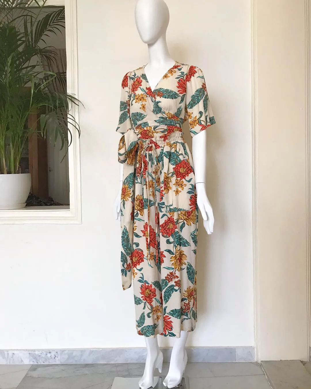 Floral print cotton cheesecloth wrap top