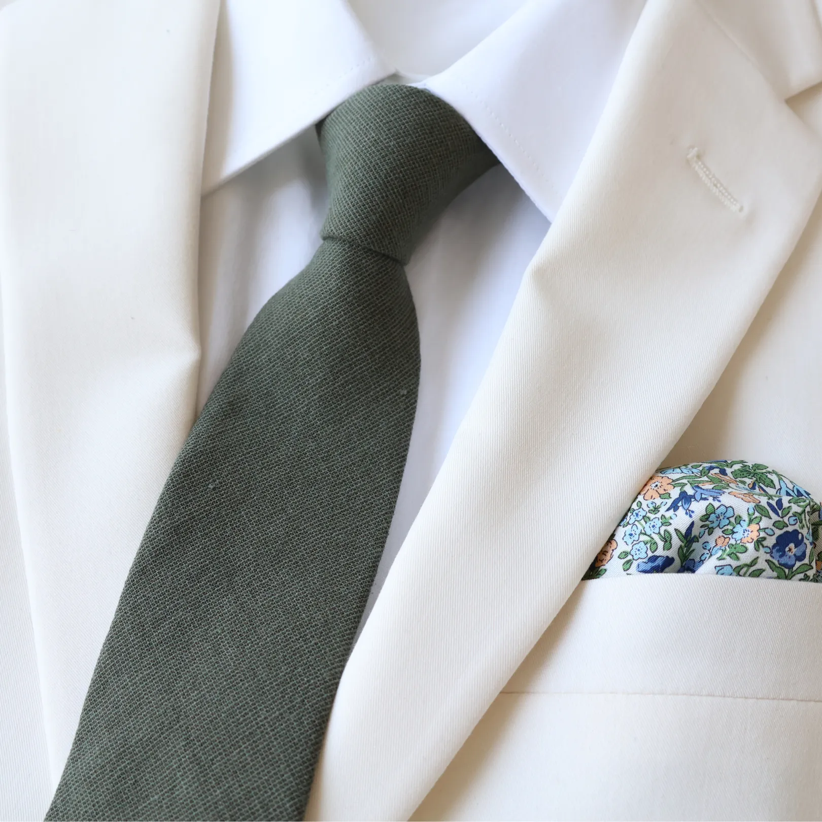 Flynn Olive Green Solid & Floral Tie