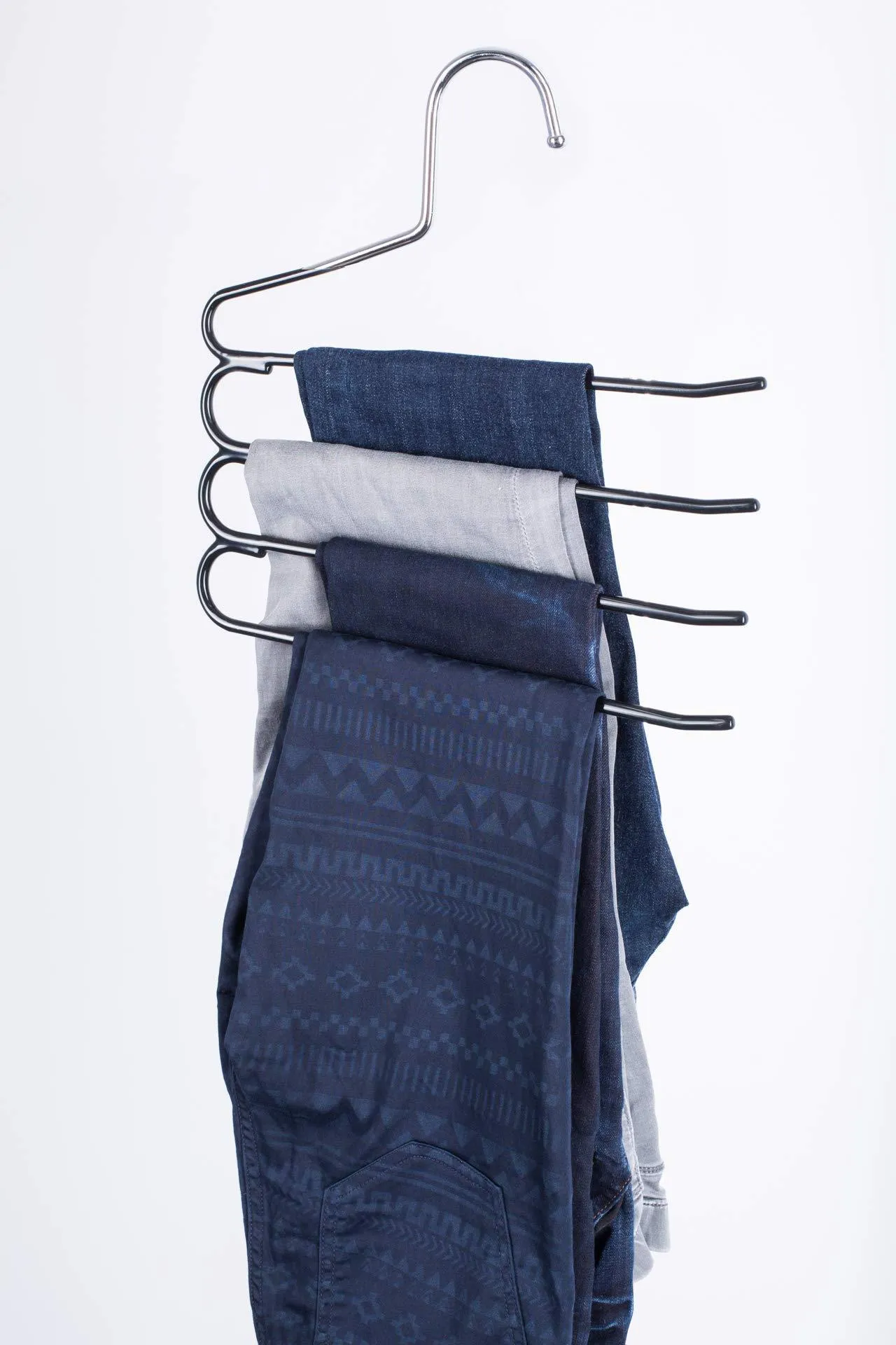 Frank Pressie 2 Pcs Pants Hangers Space Saving Clothes Organizer Skirts Stainless Steel Non Slip Black Rubber 4 Tier and Tie Hanger Hook Belt Rack Multi Layered Open Ended 24 Bar