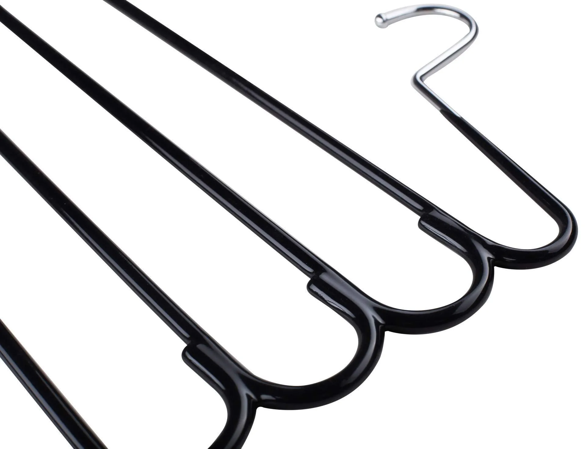 Frank Pressie 2 Pcs Pants Hangers Space Saving Clothes Organizer Skirts Stainless Steel Non Slip Black Rubber 4 Tier and Tie Hanger Hook Belt Rack Multi Layered Open Ended 24 Bar