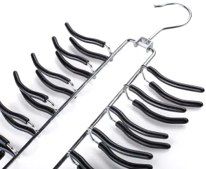 Frank Pressie 2 Pcs Pants Hangers Space Saving Clothes Organizer Skirts Stainless Steel Non Slip Black Rubber 4 Tier and Tie Hanger Hook Belt Rack Multi Layered Open Ended 24 Bar
