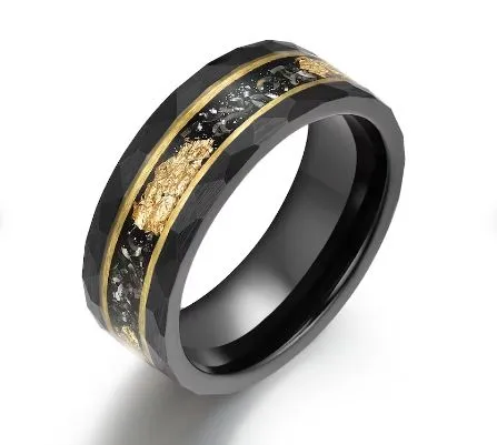 Galactic Gold Ring - Hammered Tungsten Meteorite Gold Leaf 8MM