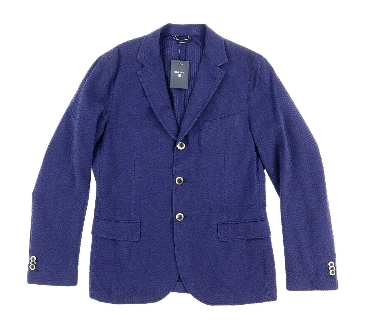 GANT P.N. Men's Military Blue Weekender Fit Seersucker Blazer Size 52 NWT