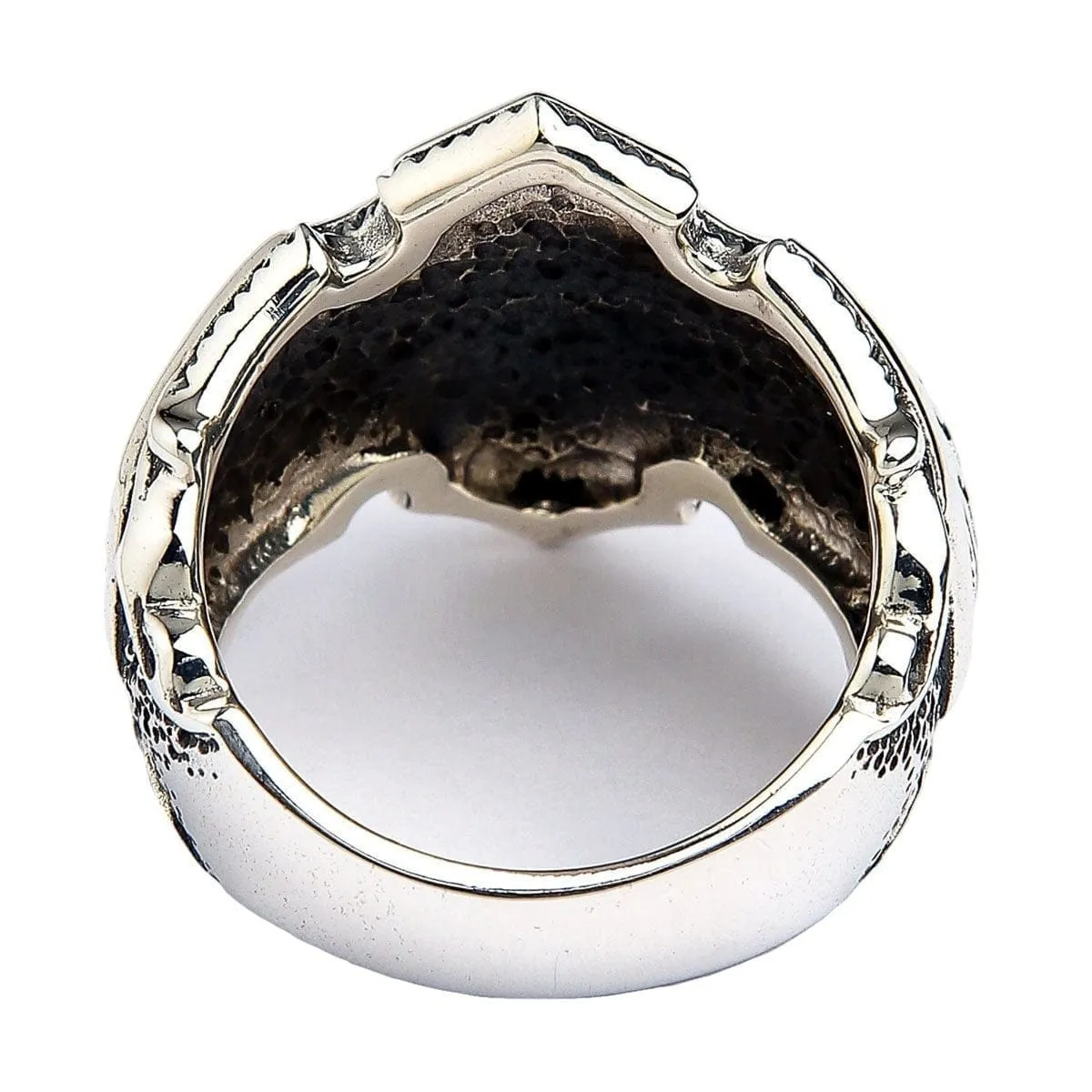 Garnet Medieval Knight Cross Sterling Silver Mens Ring