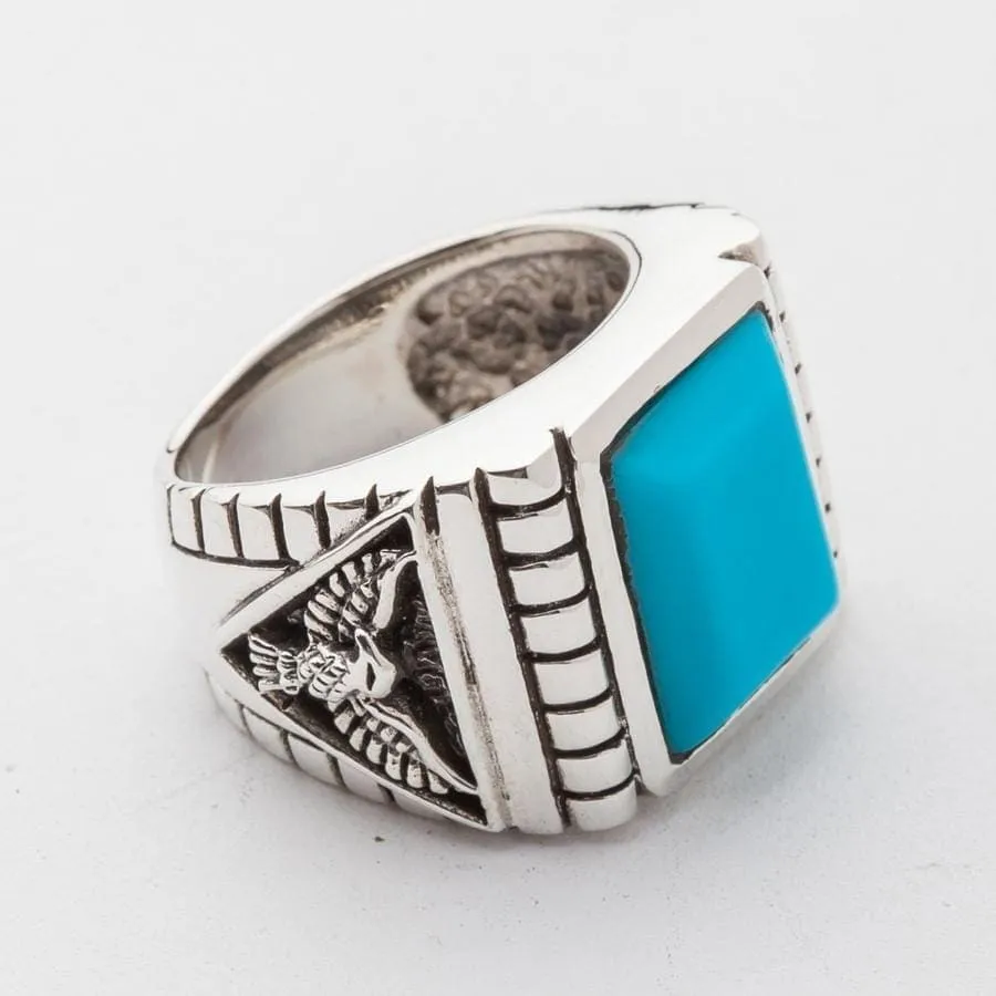 Genuine Turquoise Eagle Sterling Silver Men's Ring