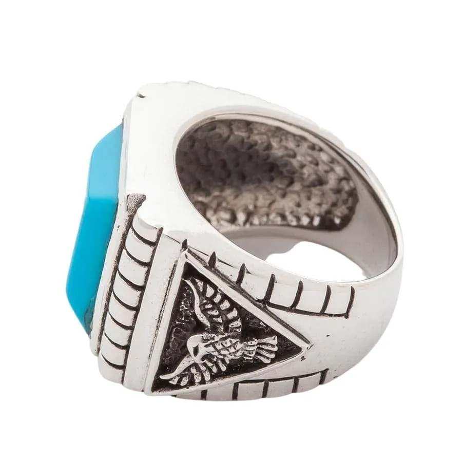 Genuine Turquoise Eagle Sterling Silver Men's Ring