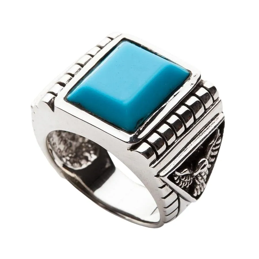 Genuine Turquoise Eagle Sterling Silver Men's Ring